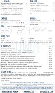 La Tela Pizzeria Lunch Menu - Wood Fired Pizza